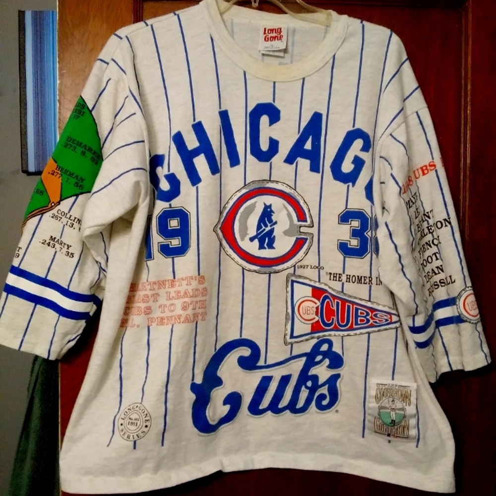 VINTAGE 1991 CHICAGO CUBS MLB LONG GONE ALL-OVER PRINT COOPERSTOWN T-SHIRT XL
